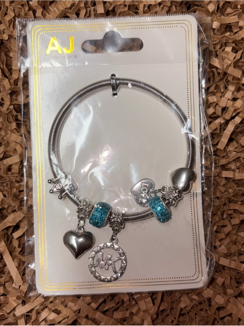 Fashion MK Silver Tone Charm Bracelet